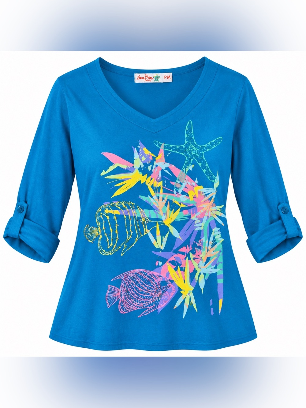 Sun Bay V-Neck Blue Tropical Graphic Tunic